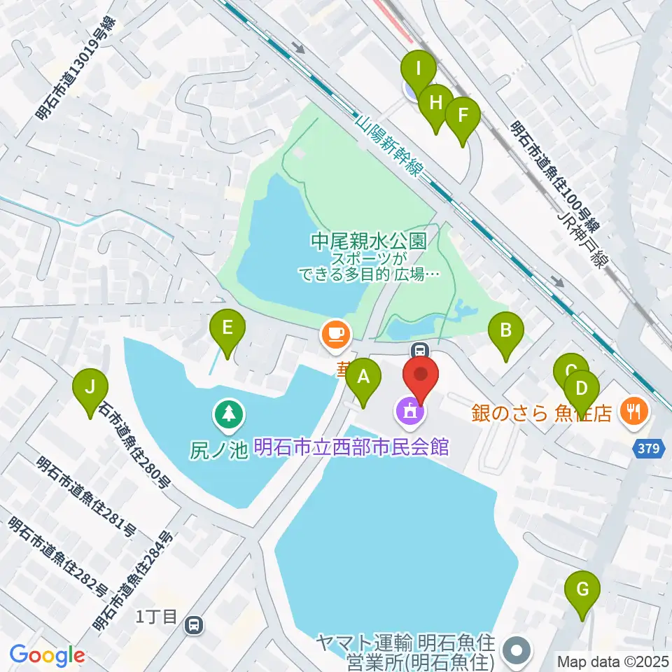 明石市立西部市民会館周辺の駐車場・コインパーキング一覧地図