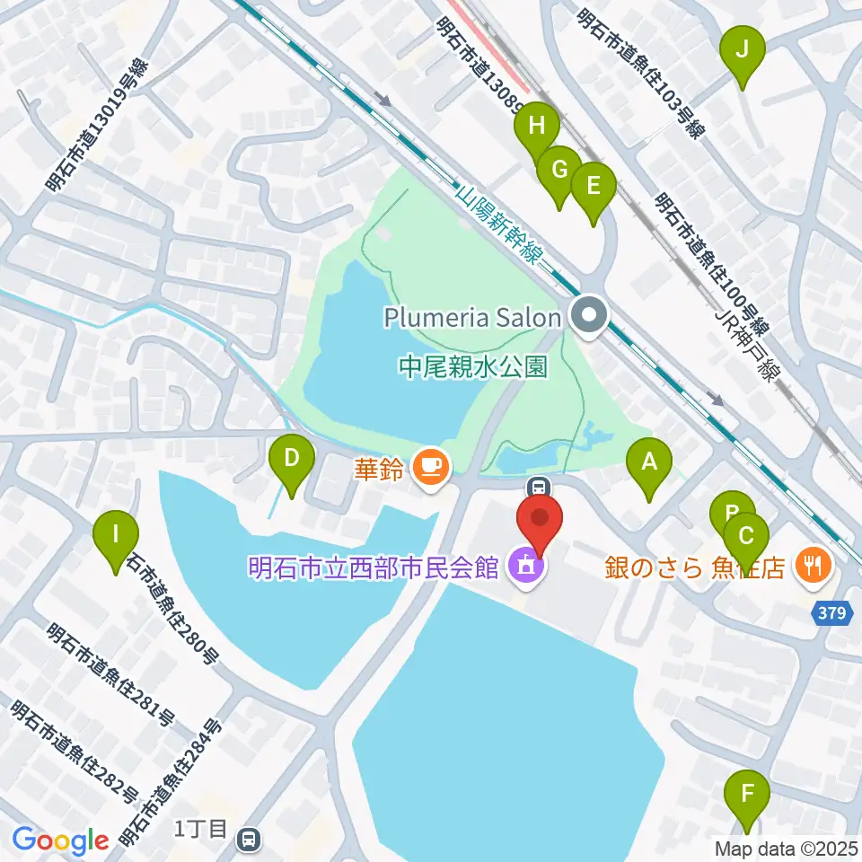 明石市立西部市民会館周辺の駐車場・コインパーキング一覧地図