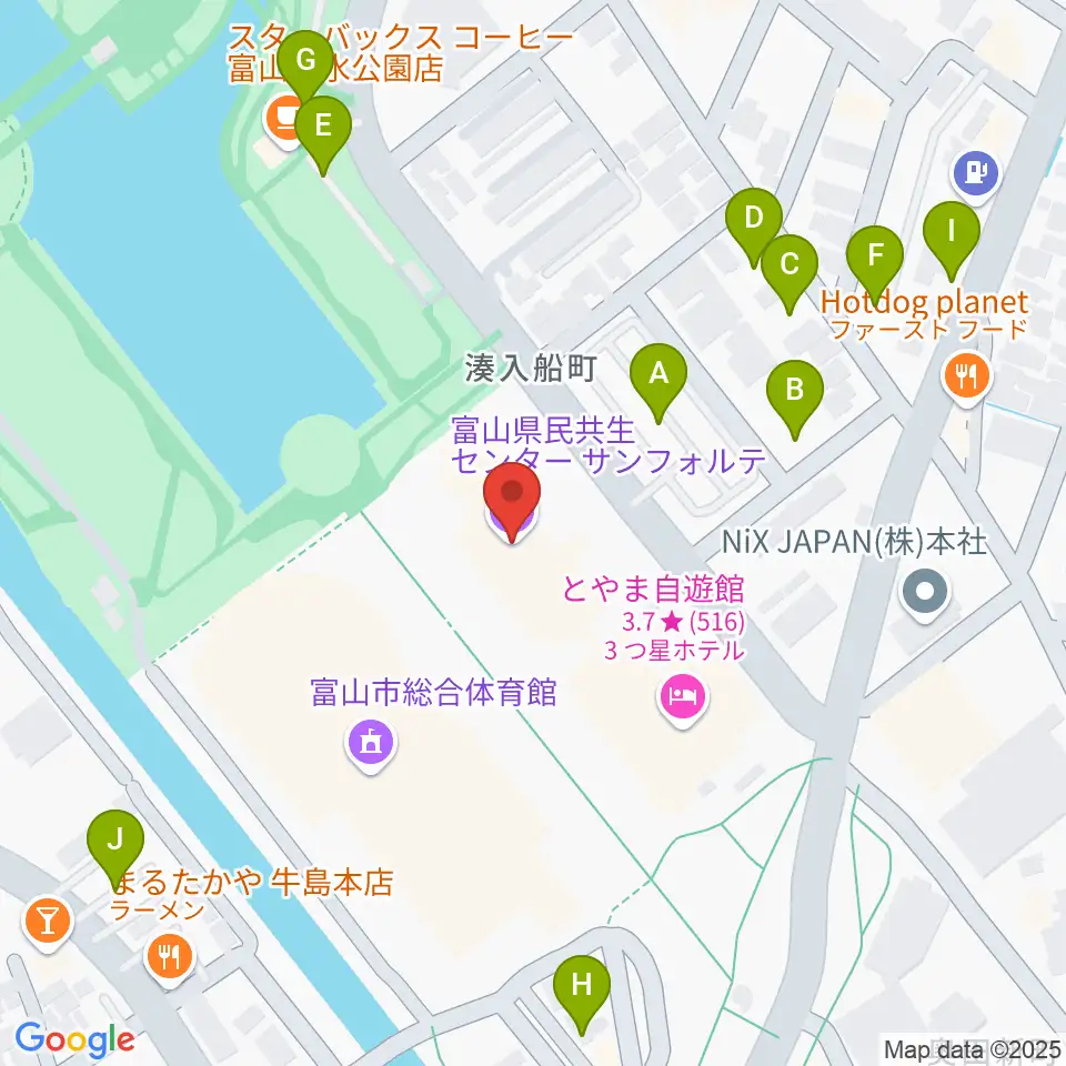 富山県民共生センター サンフォルテ周辺の駐車場・コインパーキング一覧地図