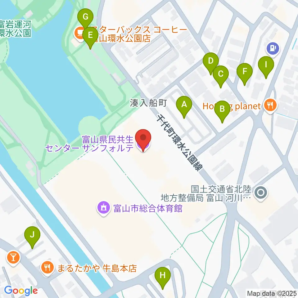 富山県民共生センター サンフォルテ周辺の駐車場・コインパーキング一覧地図