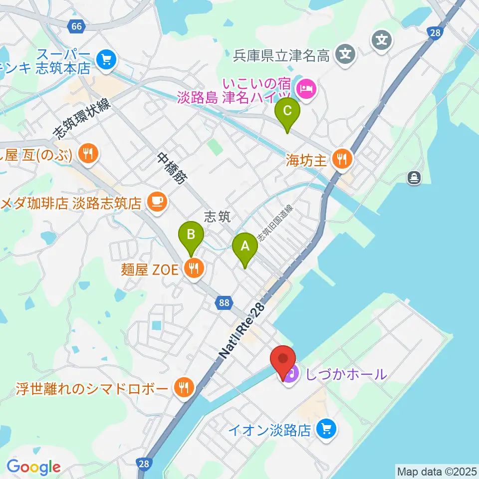 淡路市立しづかホール周辺の駐車場・コインパーキング一覧地図