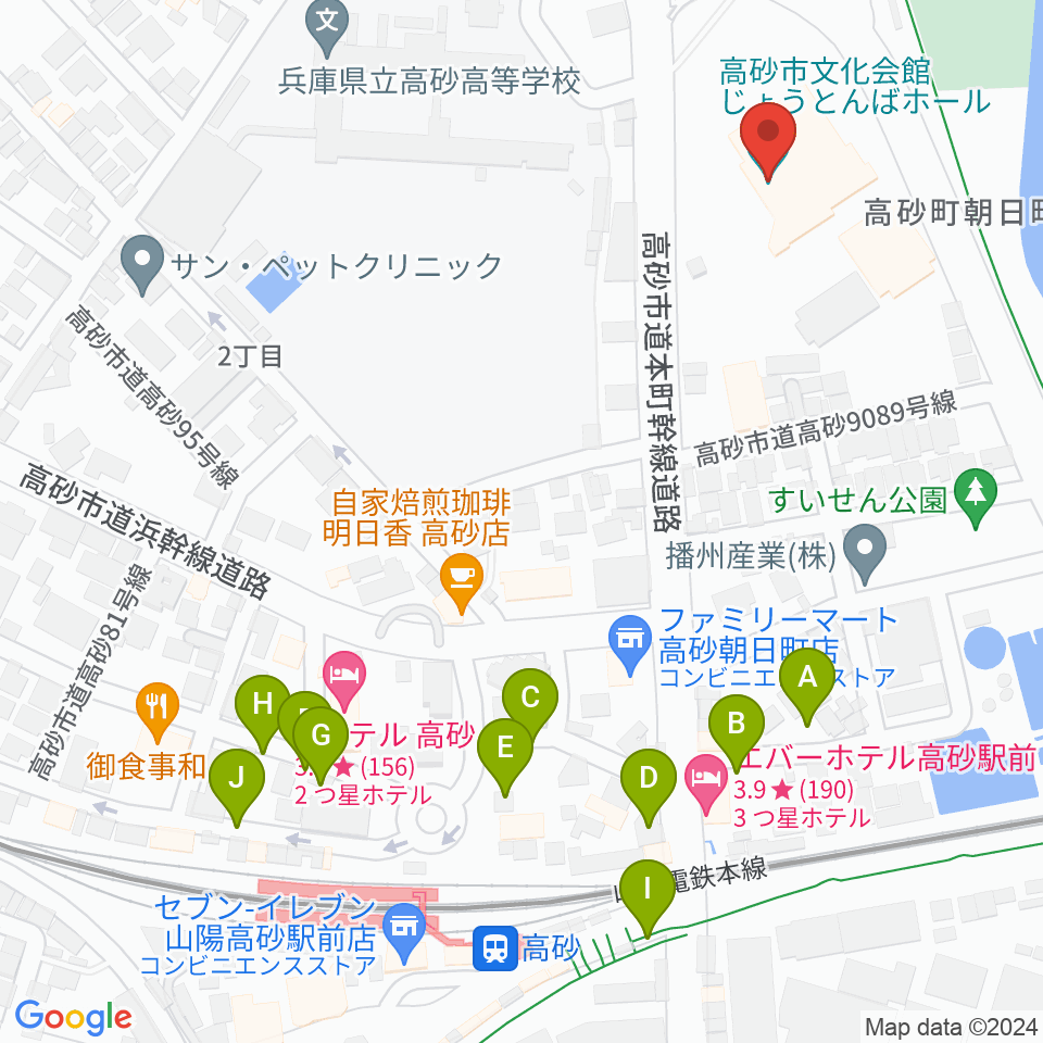 高砂市文化会館周辺の駐車場・コインパーキング一覧地図