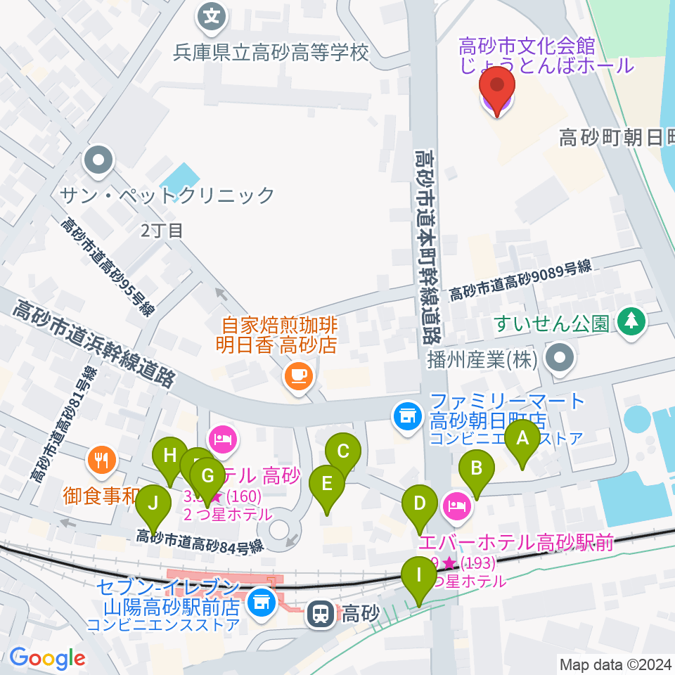 高砂市文化会館周辺の駐車場・コインパーキング一覧地図