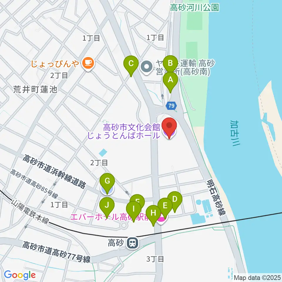 高砂市文化会館周辺の駐車場・コインパーキング一覧地図