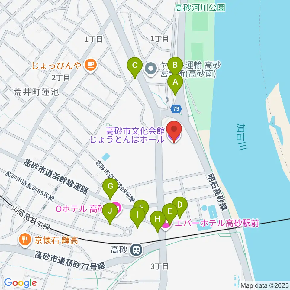 高砂市文化会館周辺の駐車場・コインパーキング一覧地図
