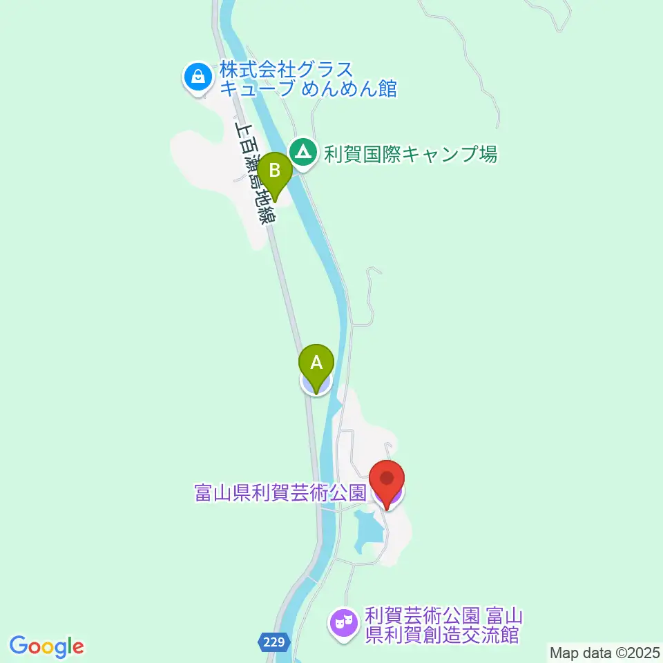 富山県利賀芸術公園周辺の駐車場・コインパーキング一覧地図