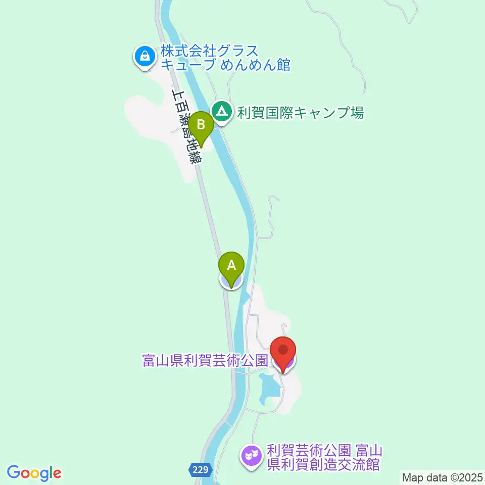富山県利賀芸術公園周辺の駐車場・コインパーキング一覧地図
