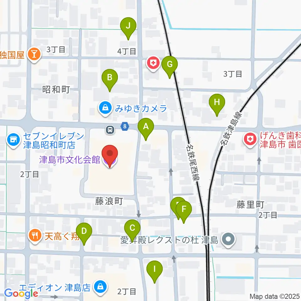 津島市文化会館周辺の駐車場・コインパーキング一覧地図