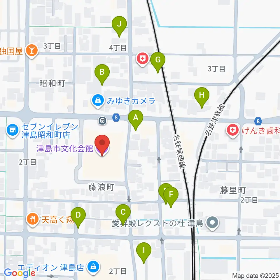 津島市文化会館周辺の駐車場・コインパーキング一覧地図