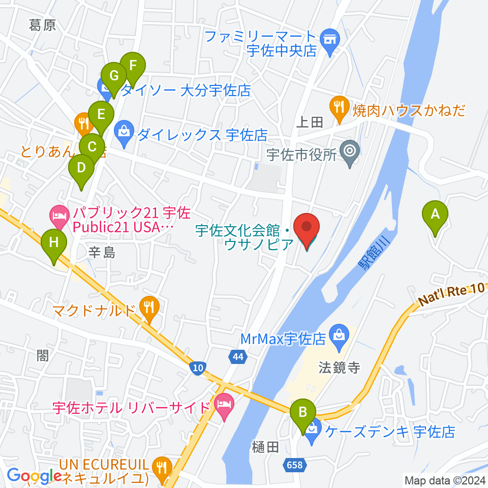 宇佐文化会館・ウサノピア周辺の駐車場・コインパーキング一覧地図