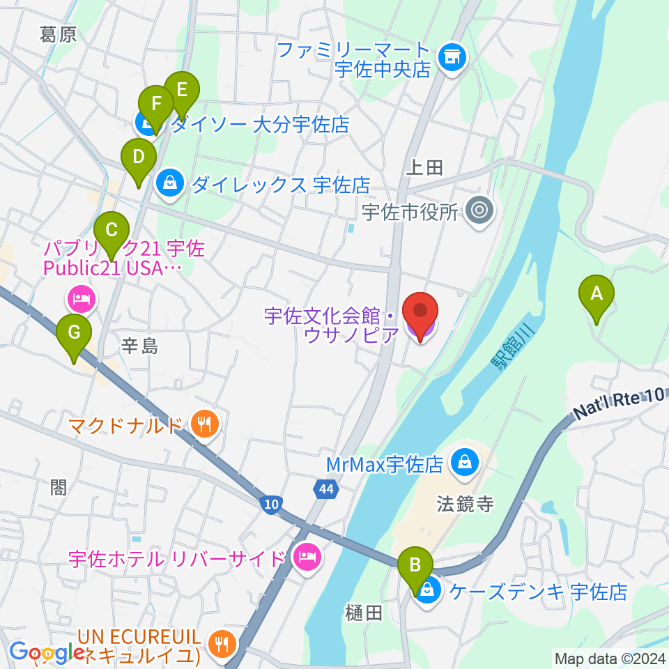 宇佐文化会館・ウサノピア周辺の駐車場・コインパーキング一覧地図