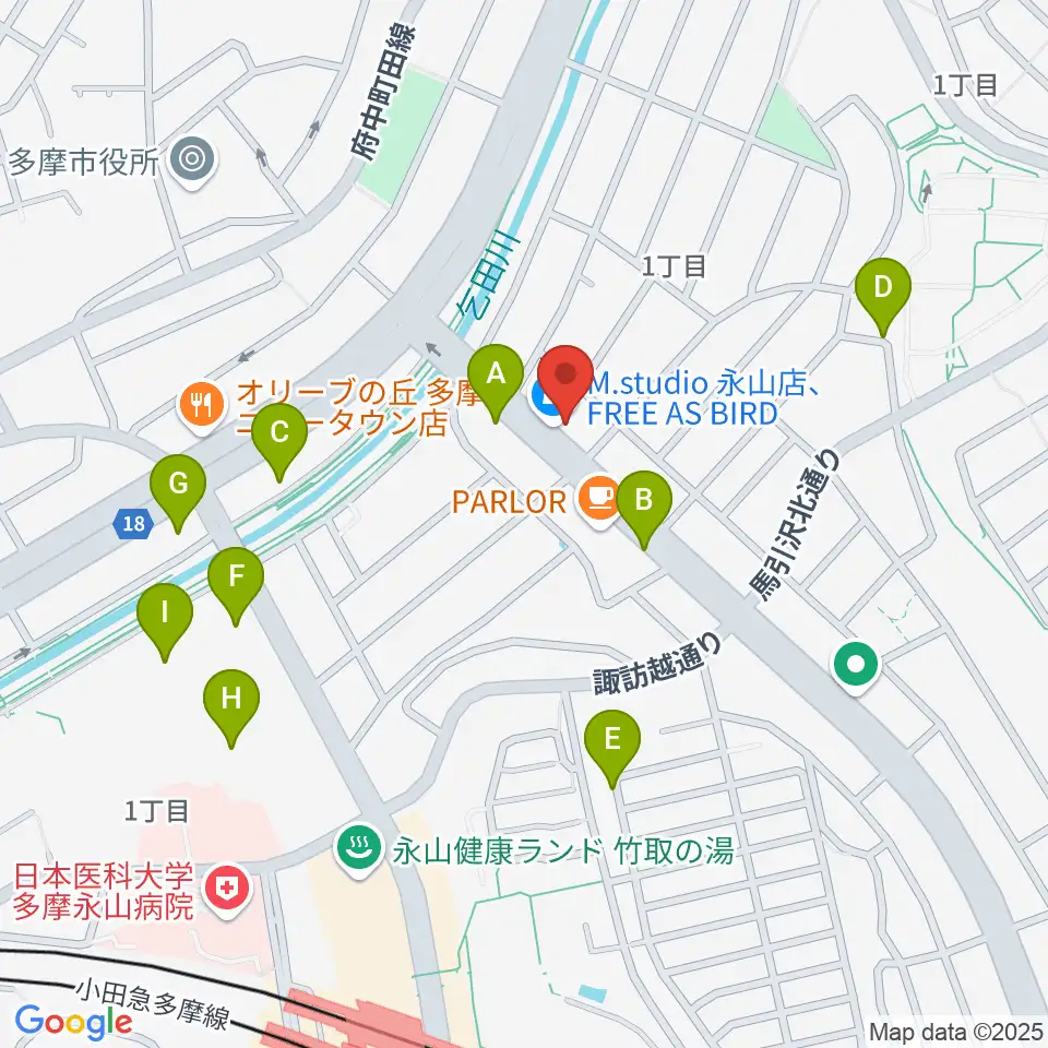 永山Free As Bird周辺の駐車場・コインパーキング一覧地図
