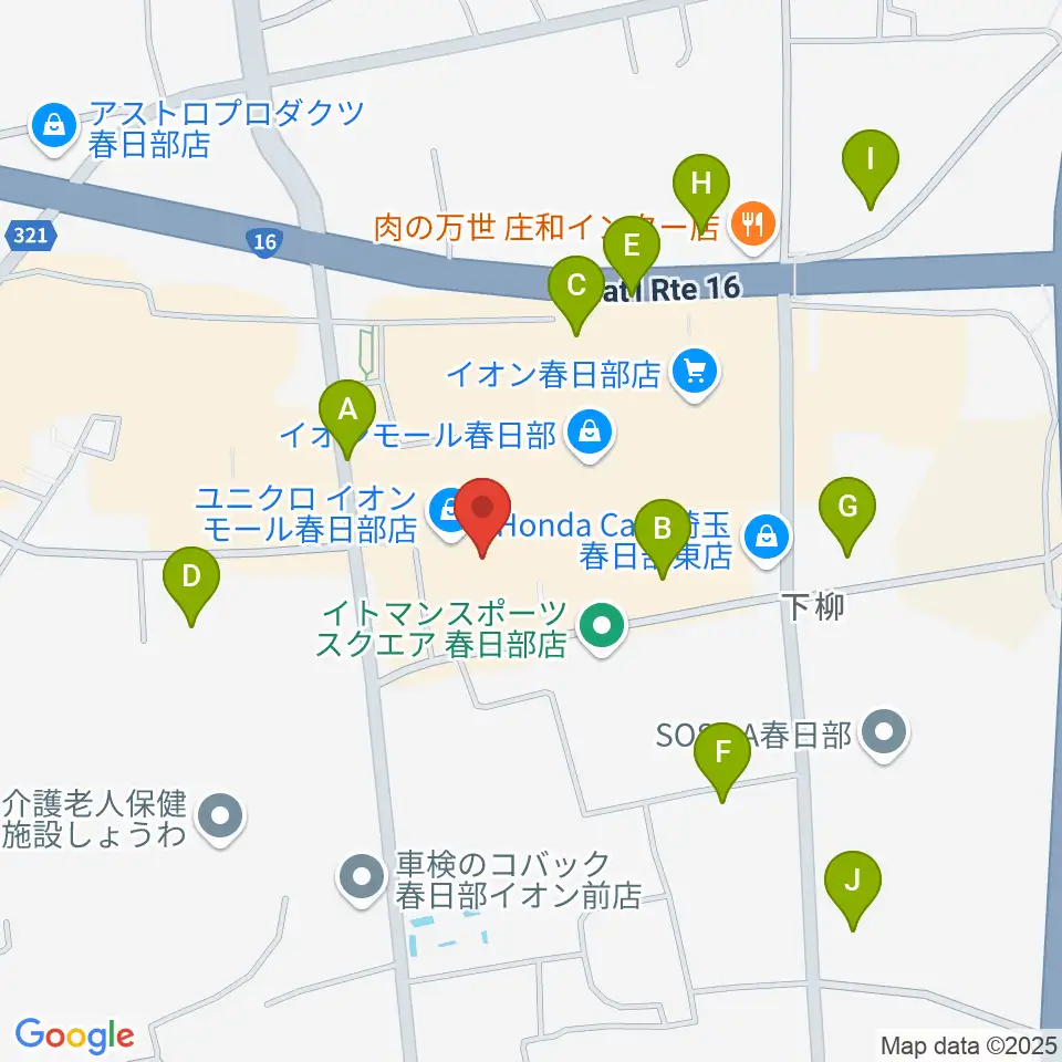 島村楽器 イオンモール春日部店周辺の駐車場・コインパーキング一覧地図