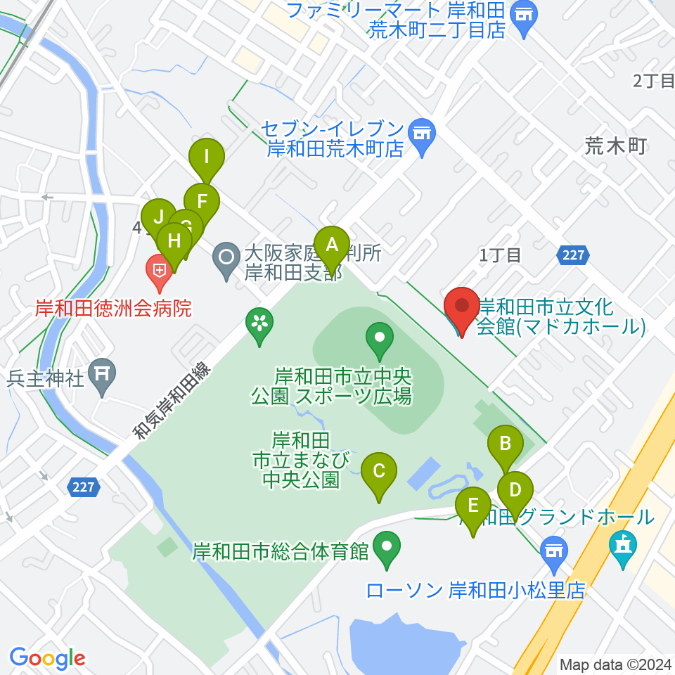 岸和田市立文化会館マドカホール周辺の駐車場・コインパーキング一覧地図