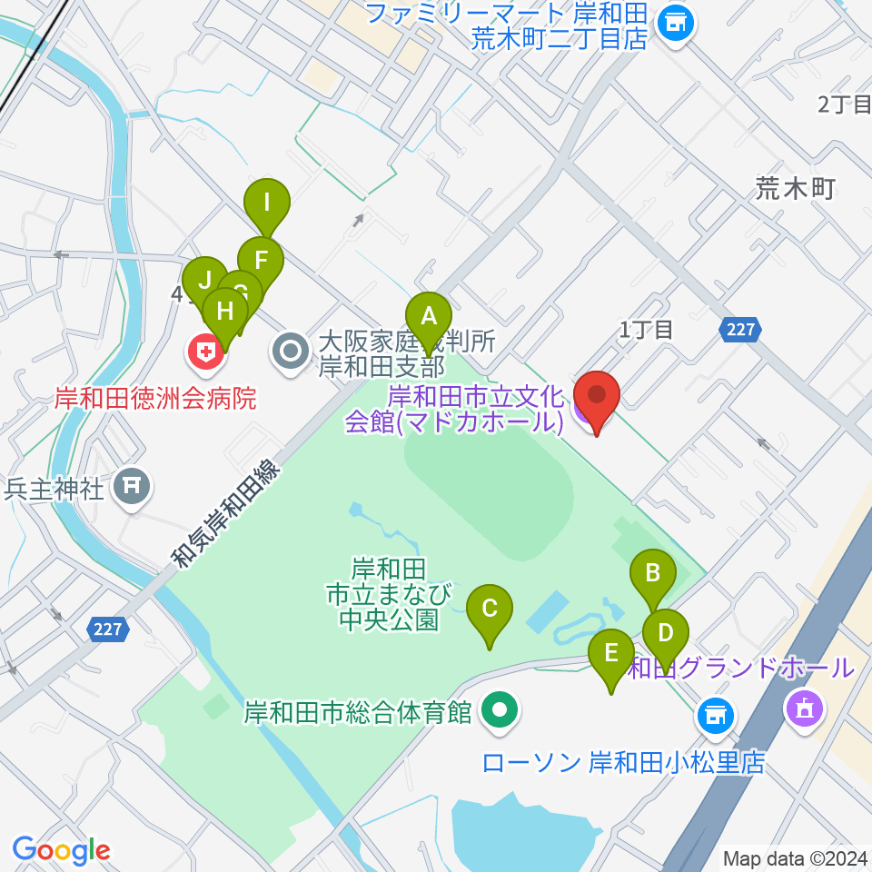 岸和田市立文化会館マドカホール周辺の駐車場・コインパーキング一覧地図