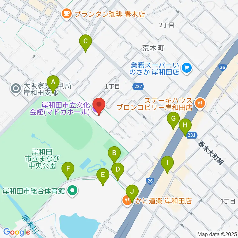 岸和田製鋼マドカホール周辺の駐車場・コインパーキング一覧地図