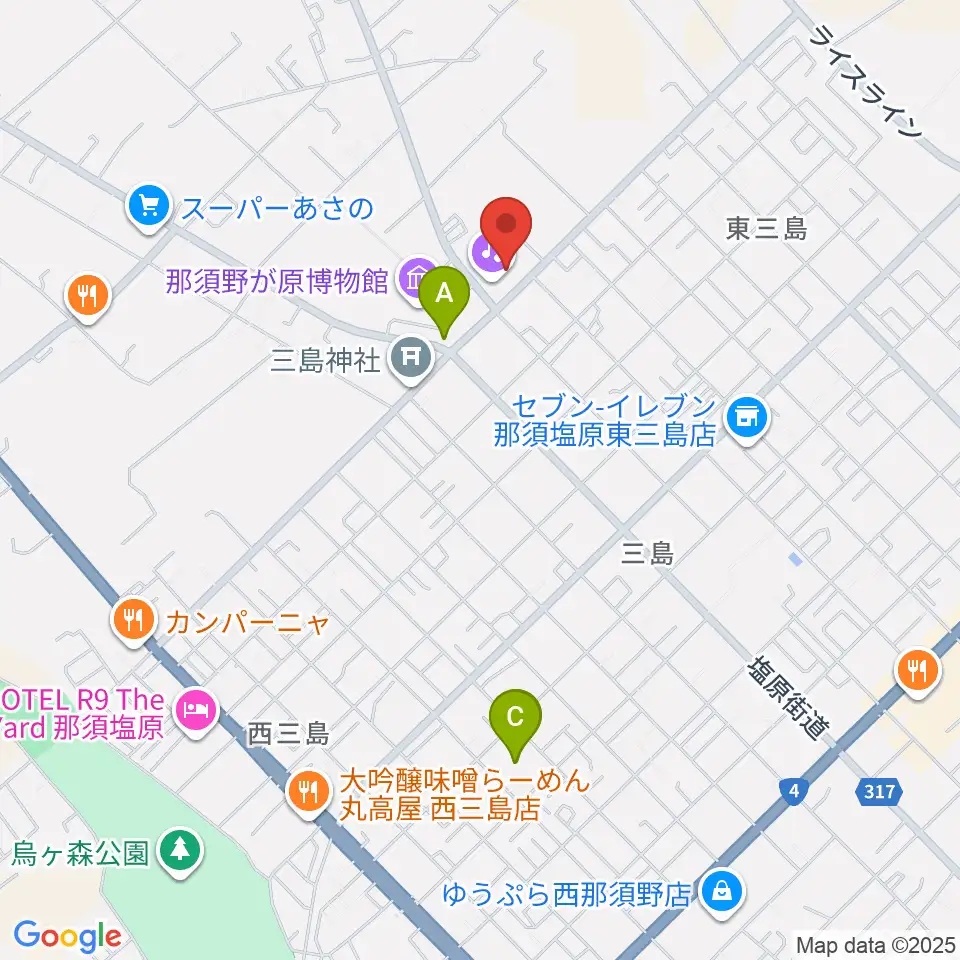 那須塩原市三島ホール周辺の駐車場・コインパーキング一覧地図