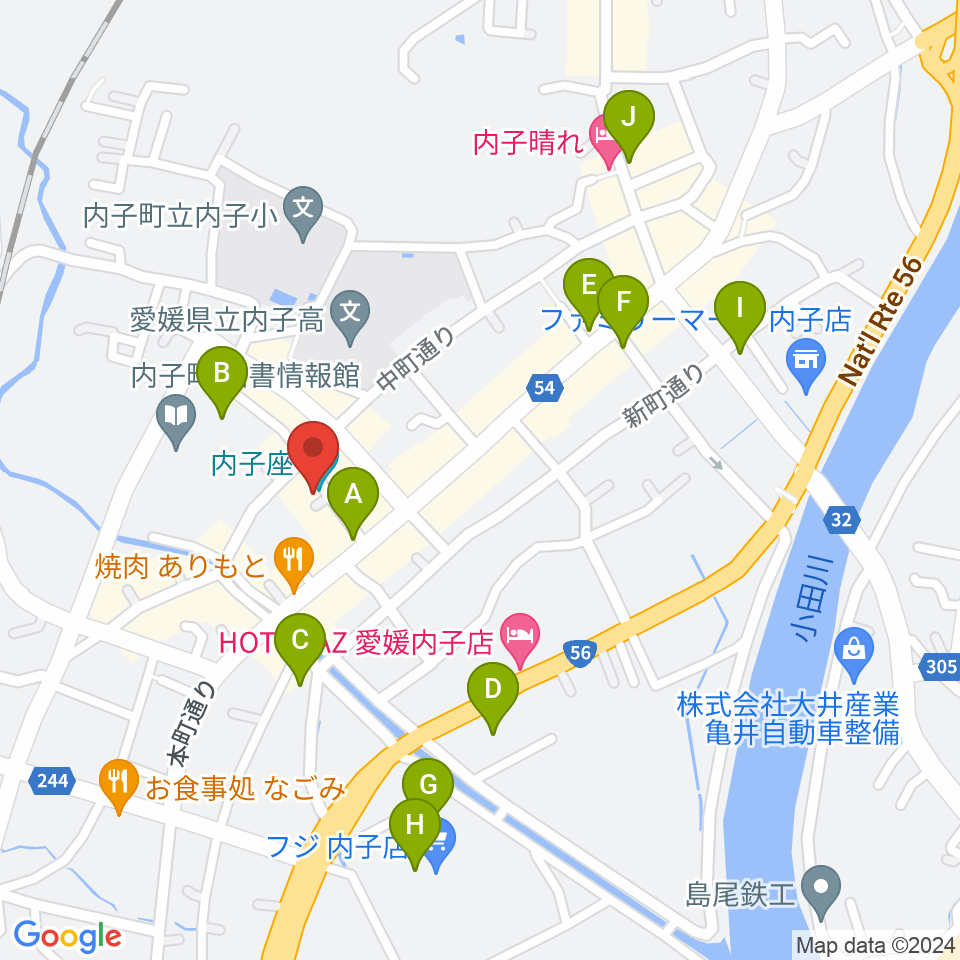 内子座周辺の駐車場・コインパーキング一覧地図