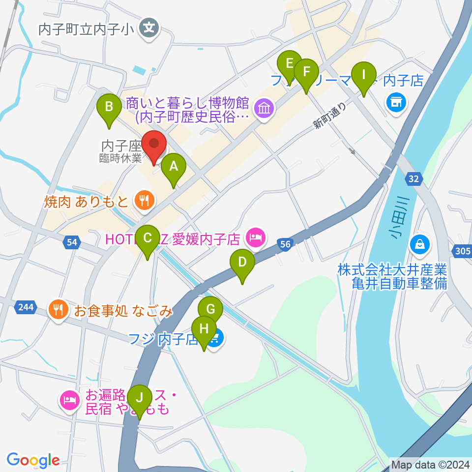 内子座周辺の駐車場・コインパーキング一覧地図