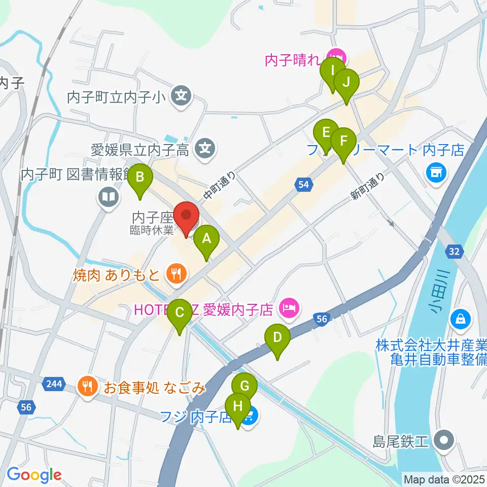 内子座周辺の駐車場・コインパーキング一覧地図