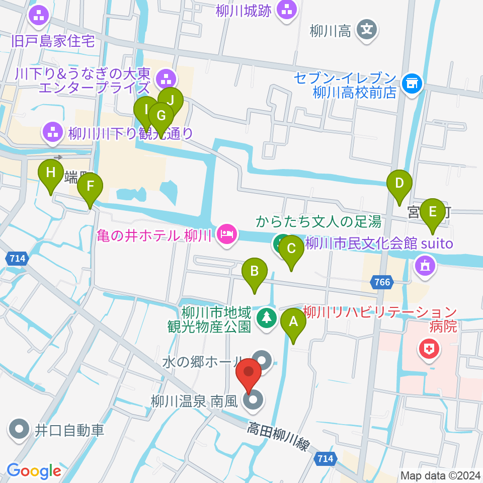 柳川総合保健福祉センター 水の郷ホール周辺の駐車場・コインパーキング一覧地図