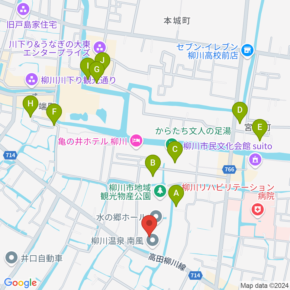 柳川総合保健福祉センター 水の郷ホール周辺の駐車場・コインパーキング一覧地図