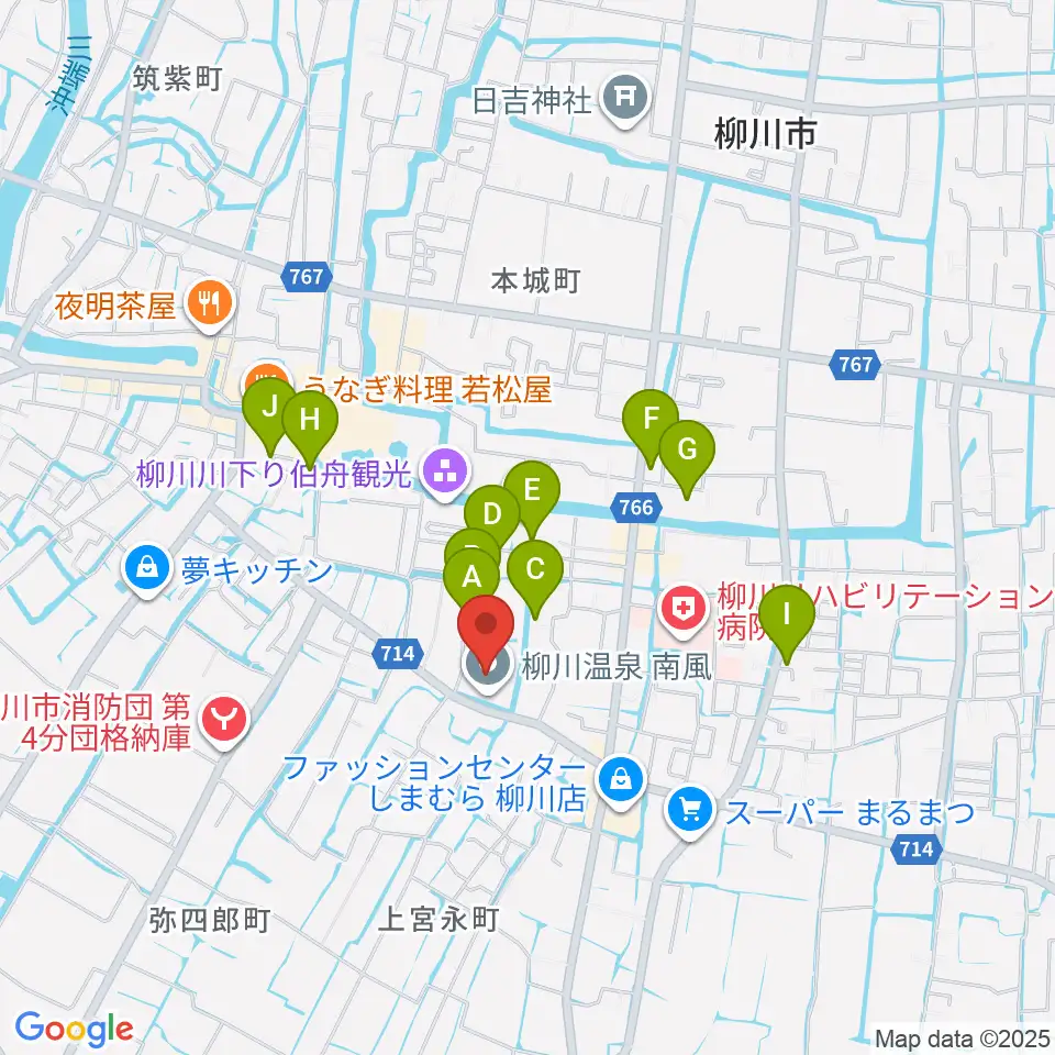 柳川総合保健福祉センター 水の郷ホール周辺の駐車場・コインパーキング一覧地図