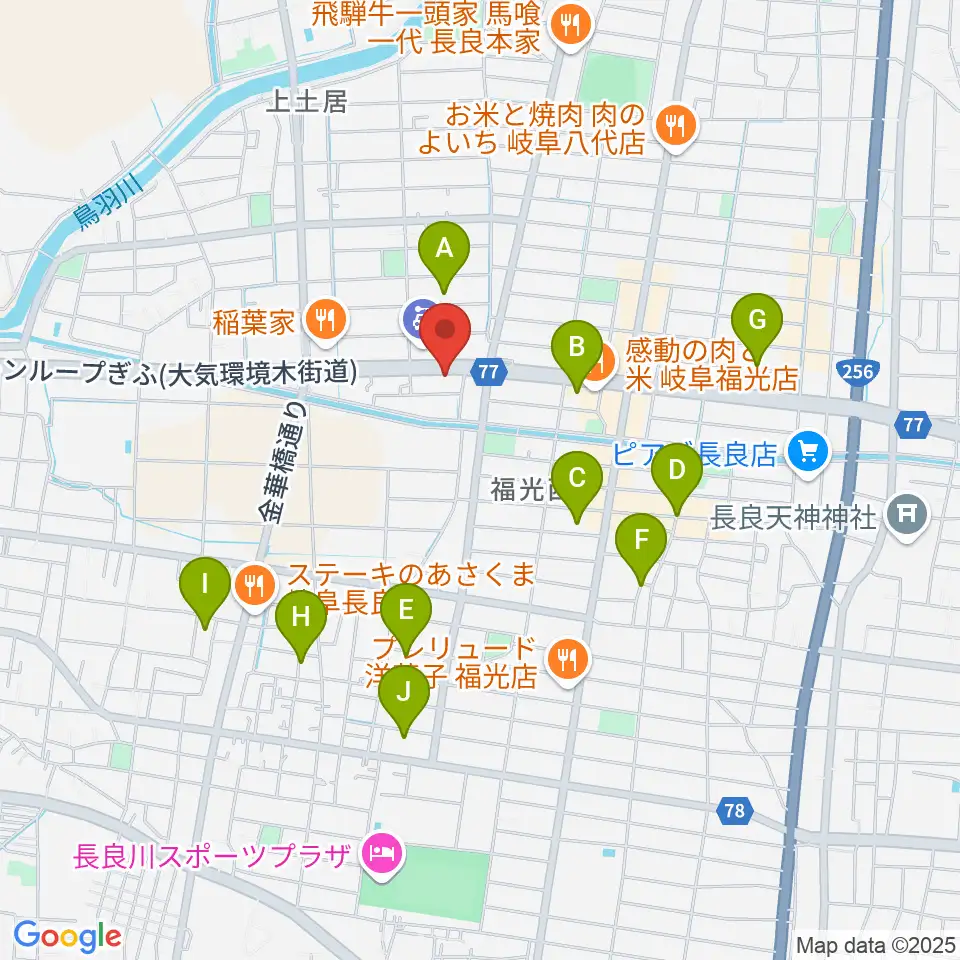 日響楽器 岐阜店周辺の駐車場・コインパーキング一覧地図