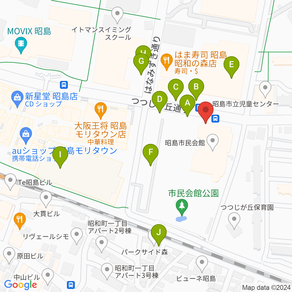 FOSTERホール 昭島市民会館周辺の駐車場・コインパーキング一覧地図