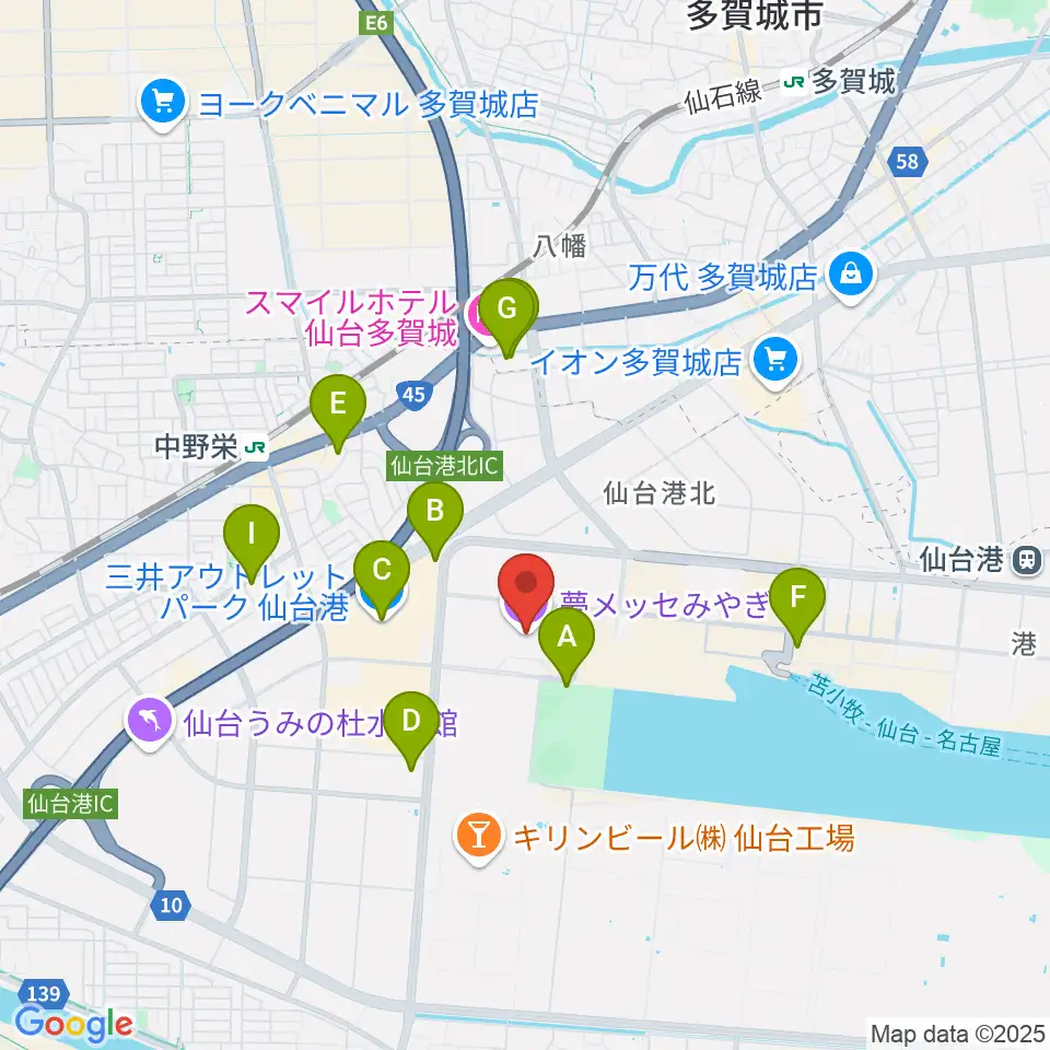 夢メッセみやぎ周辺の駐車場・コインパーキング一覧地図