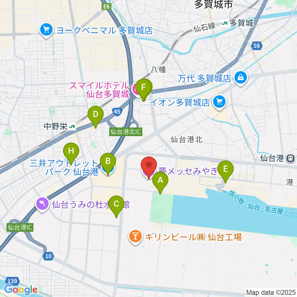 夢メッセみやぎ周辺の駐車場・コインパーキング一覧地図