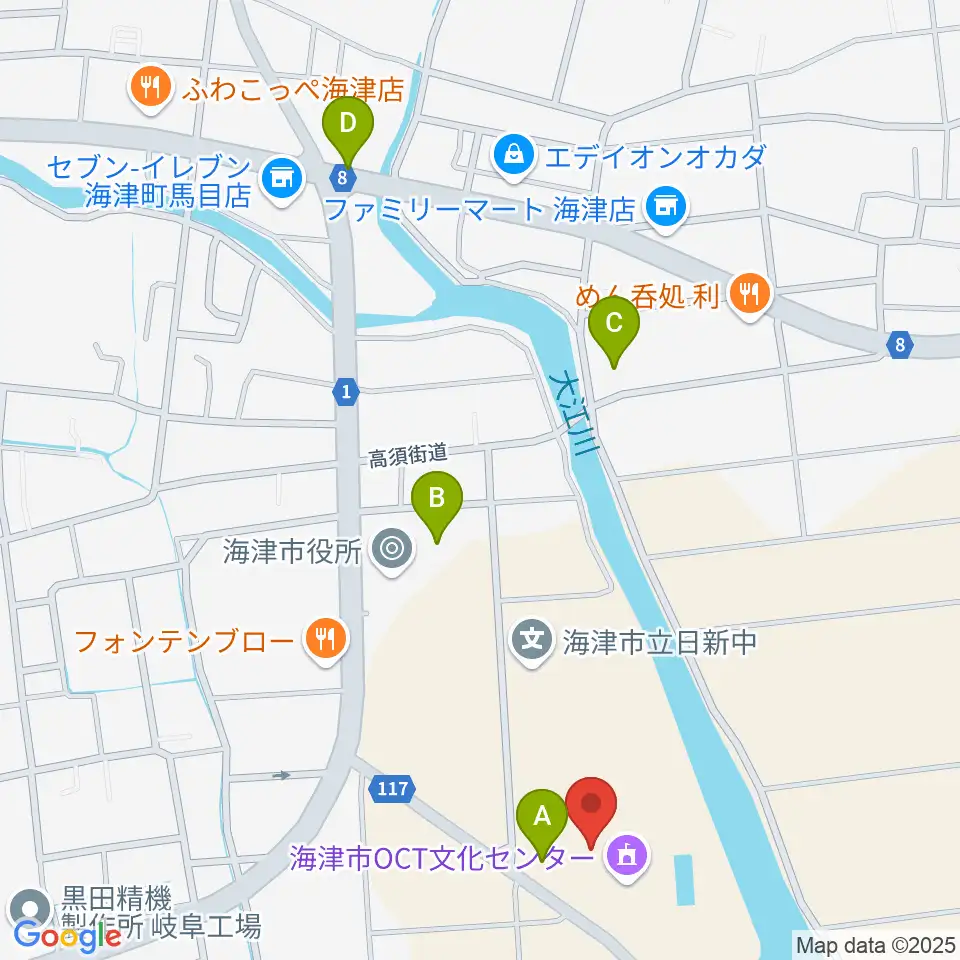 海津市OCT文化センター周辺の駐車場・コインパーキング一覧地図