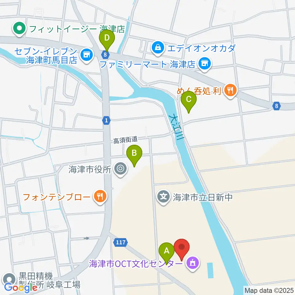 海津市OCT文化センター周辺の駐車場・コインパーキング一覧地図