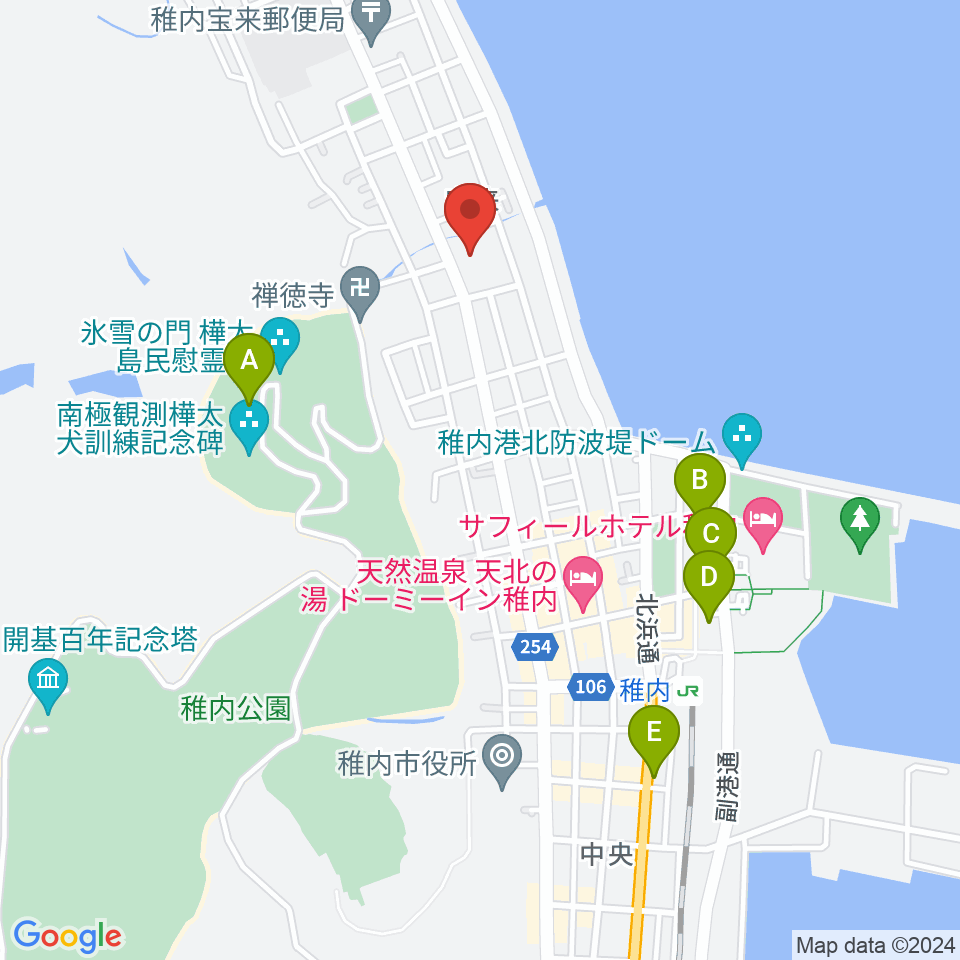 稚内エビナイベントホール周辺の駐車場・コインパーキング一覧地図