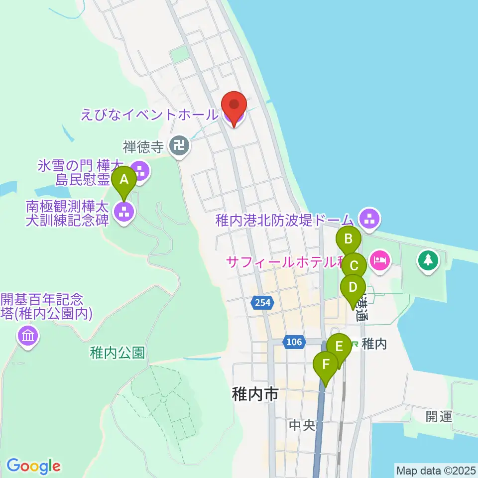 稚内エビナイベントホール周辺の駐車場・コインパーキング一覧地図