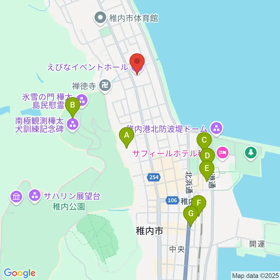 稚内エビナイベントホール周辺の駐車場・コインパーキング一覧地図
