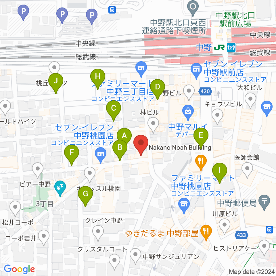 サウンドスタジオノア 中野店周辺の駐車場・コインパーキング一覧地図
