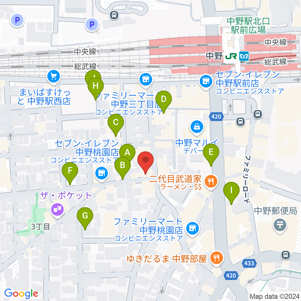 サウンドスタジオノア 中野店周辺の駐車場・コインパーキング一覧地図