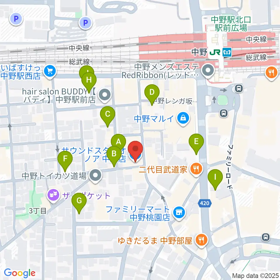 サウンドスタジオノア 中野店周辺の駐車場・コインパーキング一覧地図