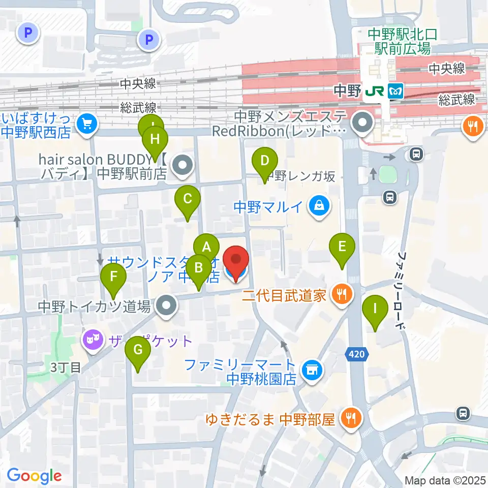 サウンドスタジオノア 中野店周辺の駐車場・コインパーキング一覧地図