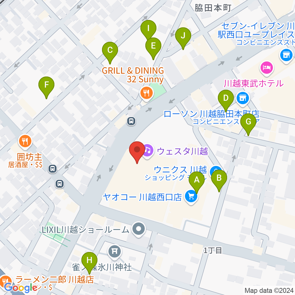 ウェスタ川越 大ホール周辺の駐車場・コインパーキング一覧地図