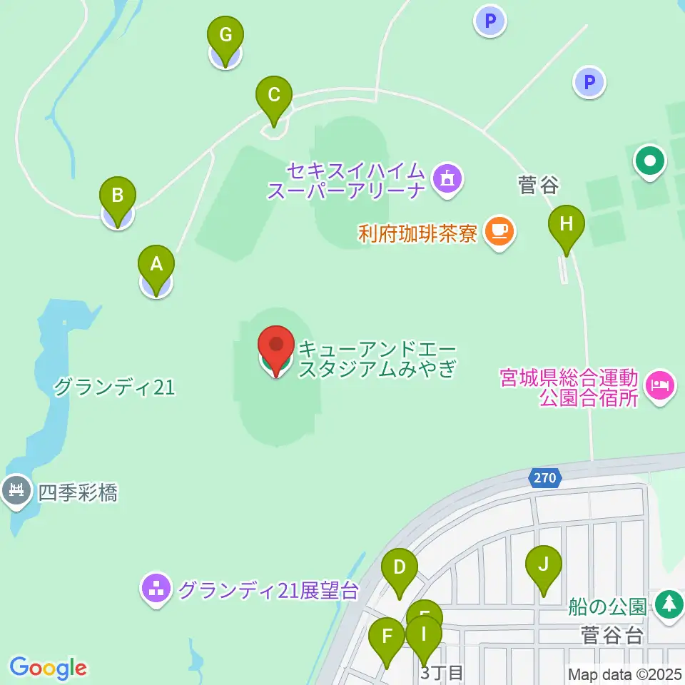 キューアンドエースタジアムみやぎ周辺の駐車場・コインパーキング一覧地図