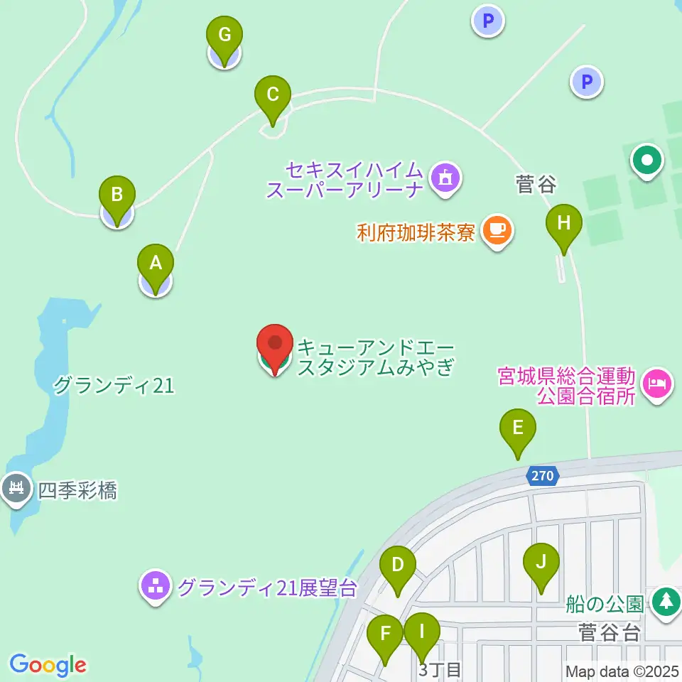 キューアンドエースタジアムみやぎ周辺の駐車場・コインパーキング一覧地図