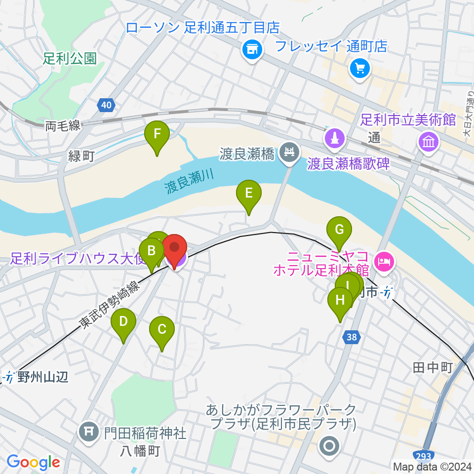 足利ライブハウス大使館周辺の駐車場・コインパーキング一覧地図