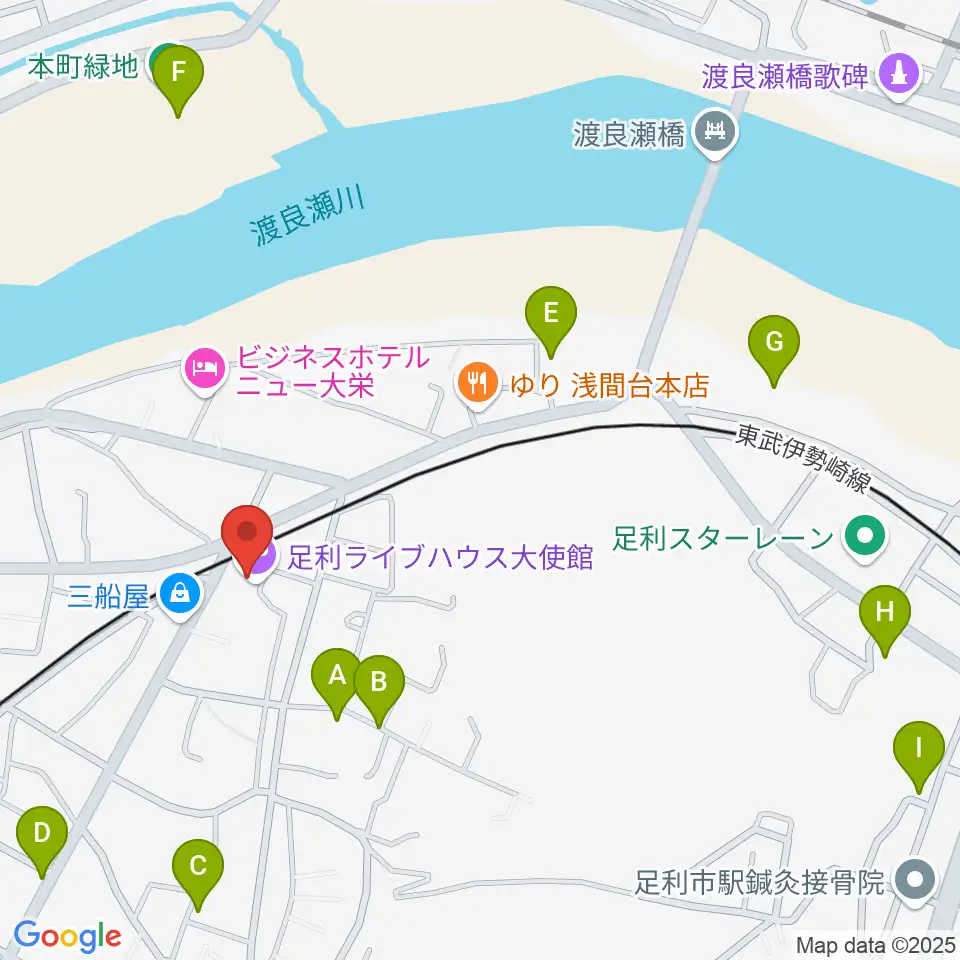 足利ライブハウス大使館周辺の駐車場・コインパーキング一覧地図