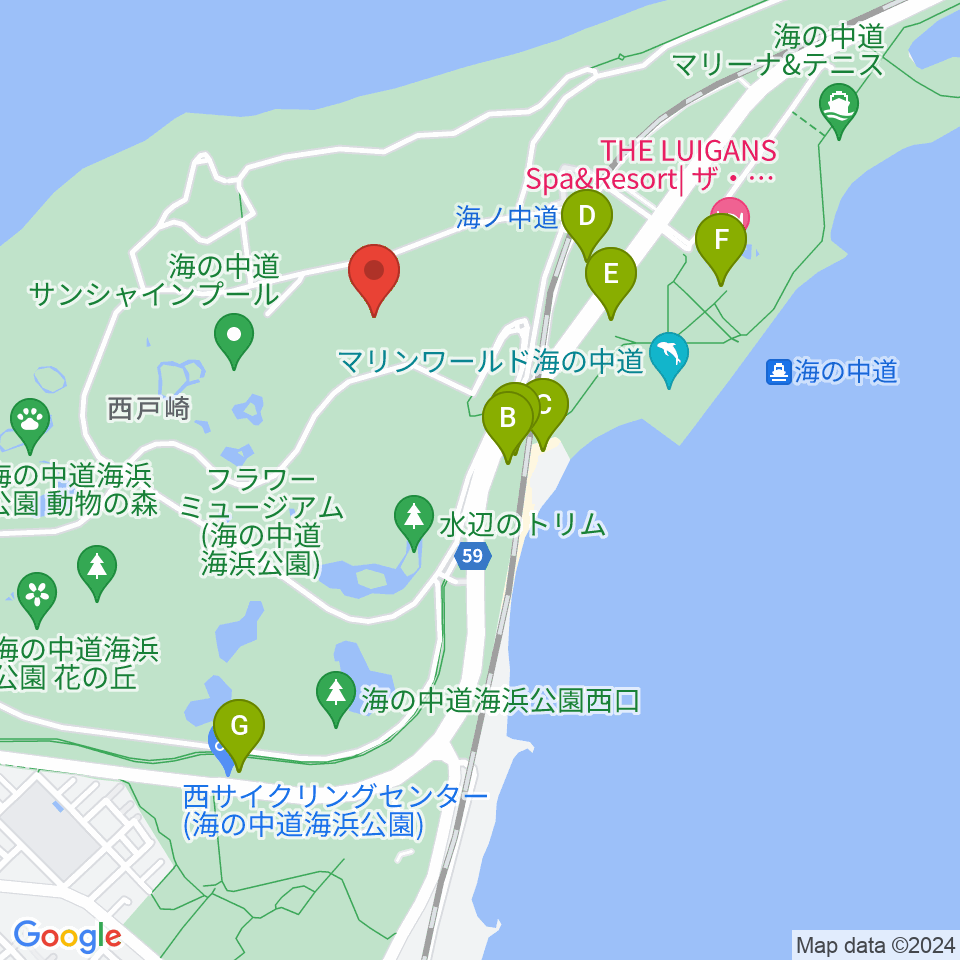 海の中道海浜公園 野外劇場周辺の駐車場・コインパーキング一覧地図