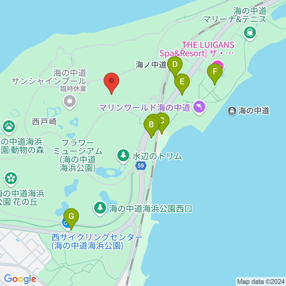 海の中道海浜公園 野外劇場周辺の駐車場・コインパーキング一覧地図