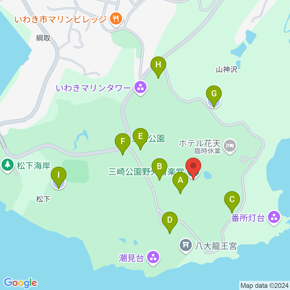 三崎公園野外音楽堂周辺の駐車場・コインパーキング一覧地図