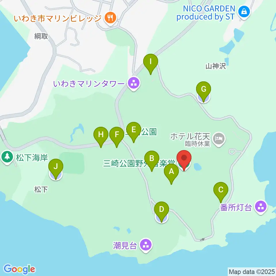 三崎公園野外音楽堂周辺の駐車場・コインパーキング一覧地図