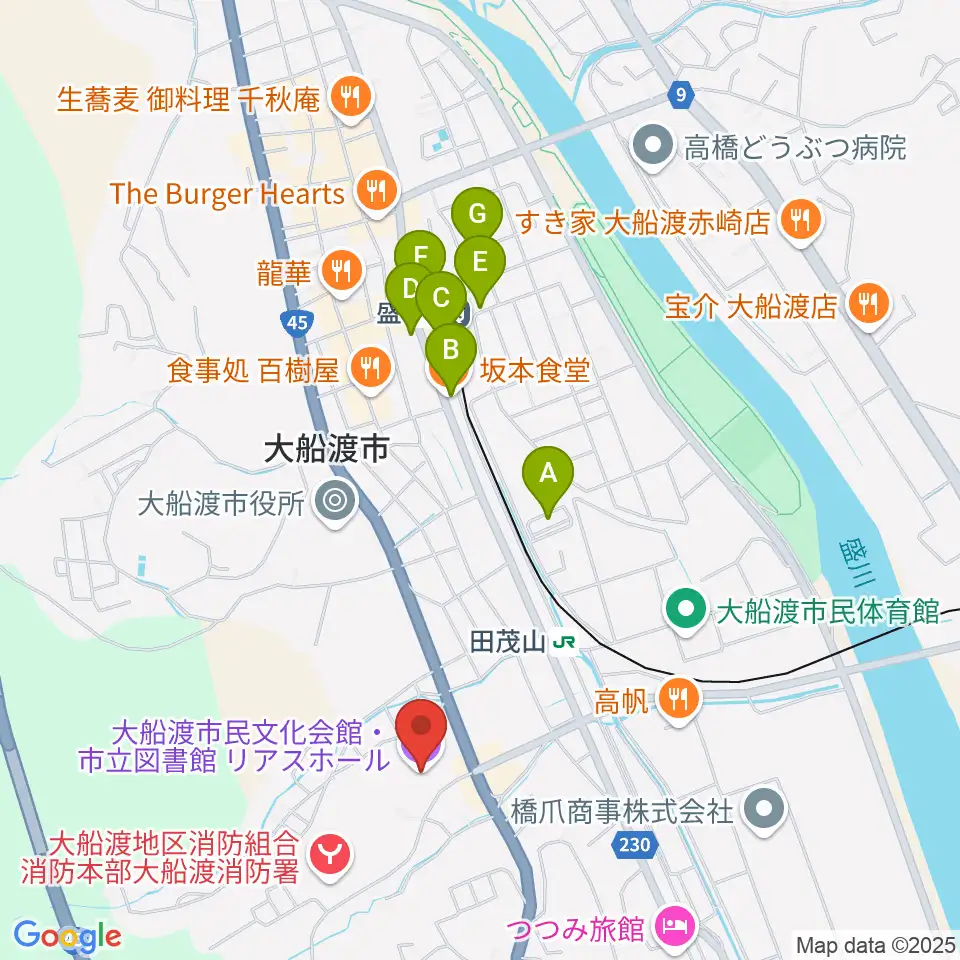 リアスホール周辺の駐車場・コインパーキング一覧地図